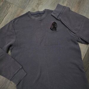Washed Gray Thermal Waffle Knit Crewneck Casual Streetwear Pullover